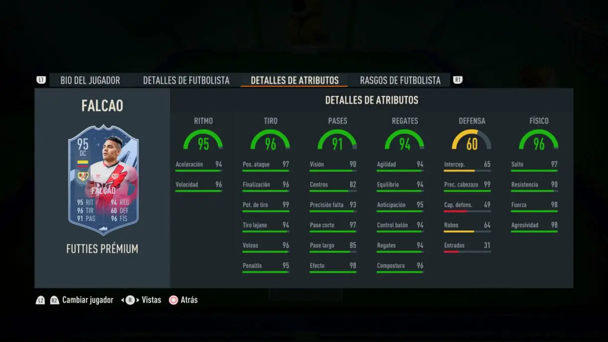 Stats in game Falcao FUTTIES Prémium FIFA 23 Ultimate Team