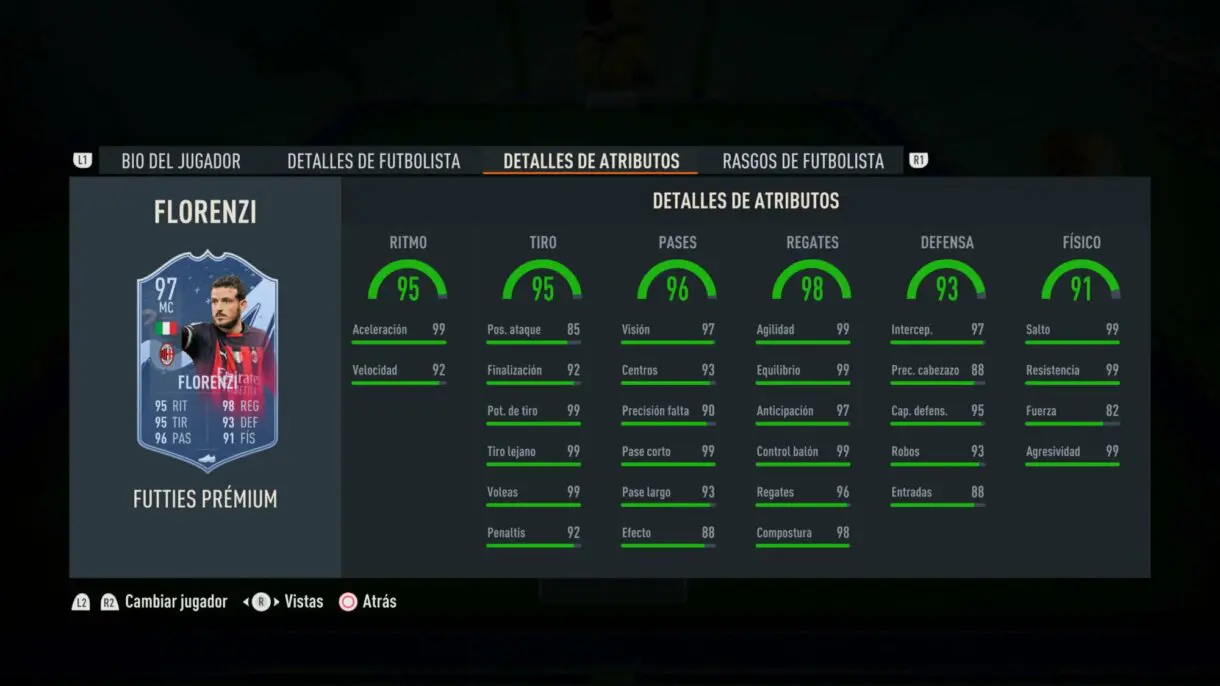 Stats in game Florenzi FUTTIES Prémium FIFA 23 Ultimate Team