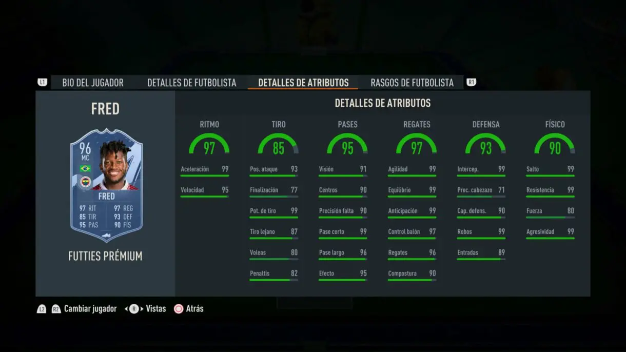 Stats in game Fred FUTTIES Prémium FIFA 23 Ultimate Team