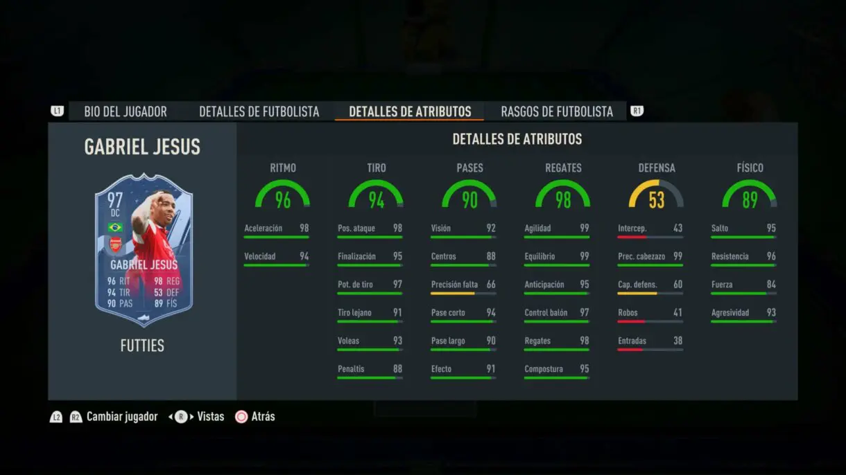 Stats in game Gabriel Jesús FUTTIES FIFA 23 Ultimate Team