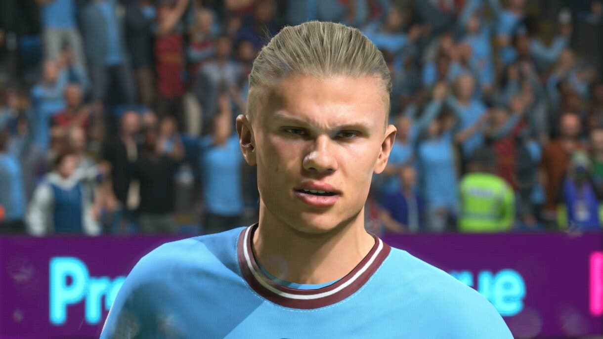 Imagen de partido rápido de FIFA 23 enfocando la cara de Haaland