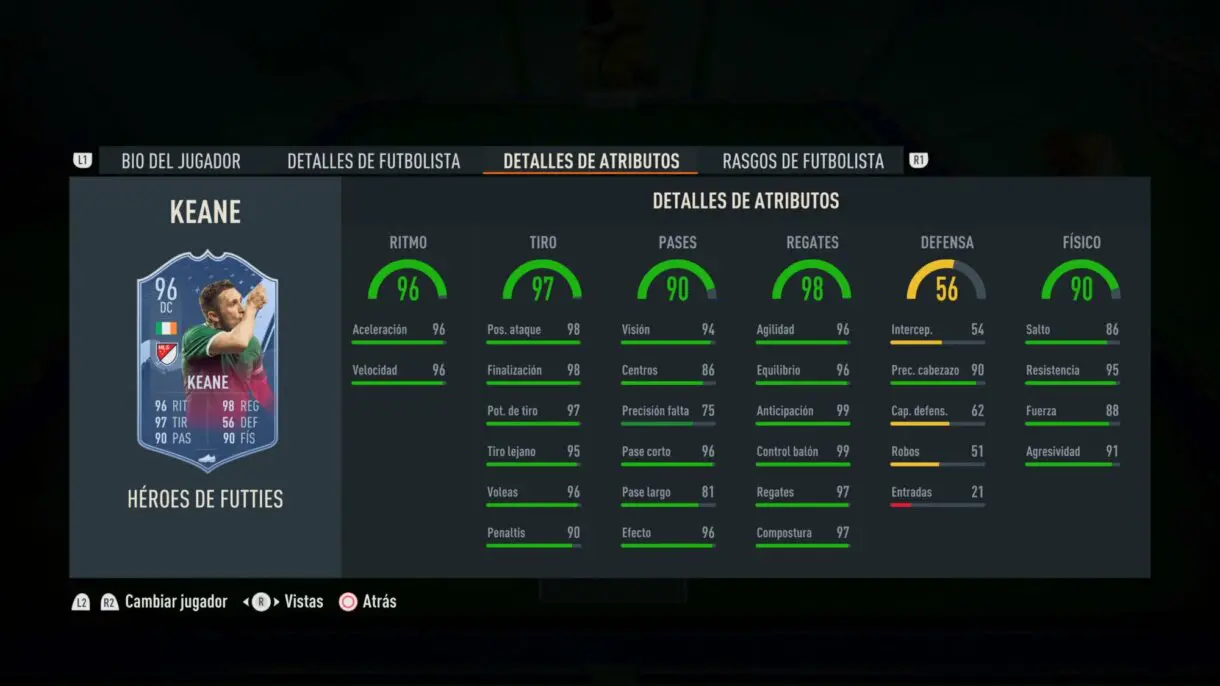 Stats in game Keane Héroes del FUTTIES FIFA 23 Ultimate Team