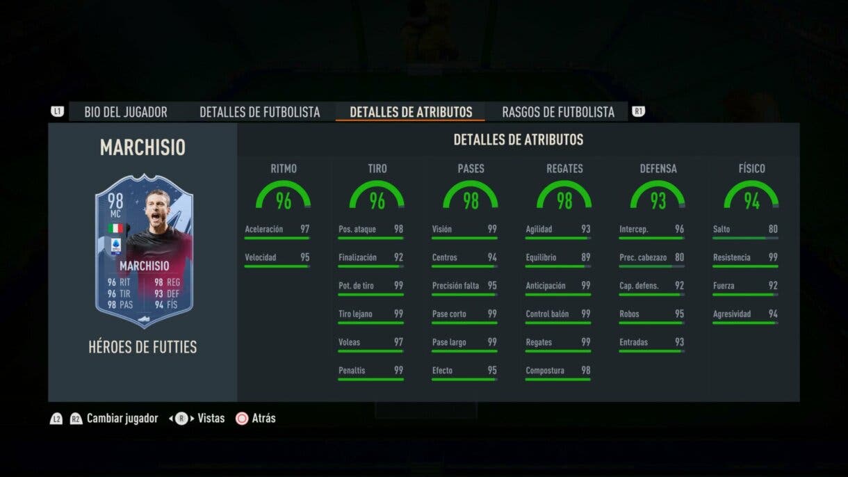 Stats in game Marchisio Héroes del FUTTIES FIFA 23 Ultimate Team