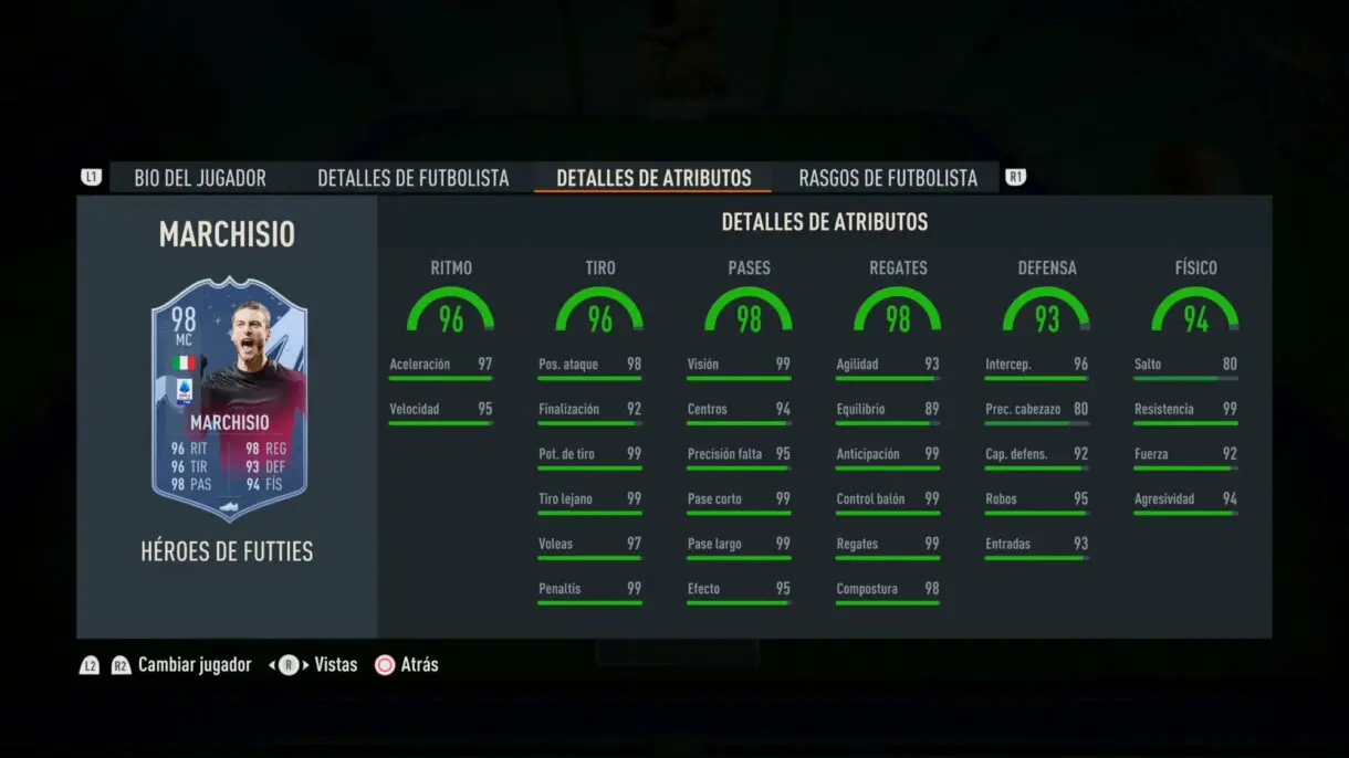 Stats in game Marchisio Héroes del FUTTIES FIFA 23 Ultimate Team