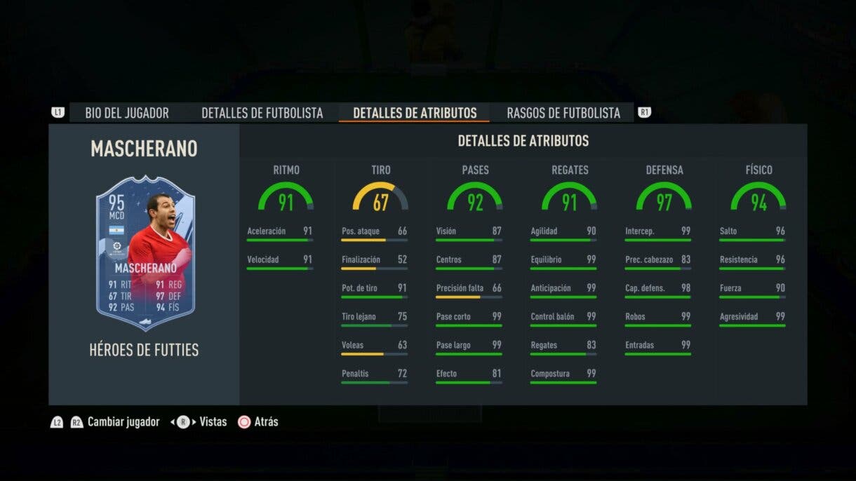 Stats in game Mascherano Héroes del FUTTIES FIFA 23 Ultimate Team