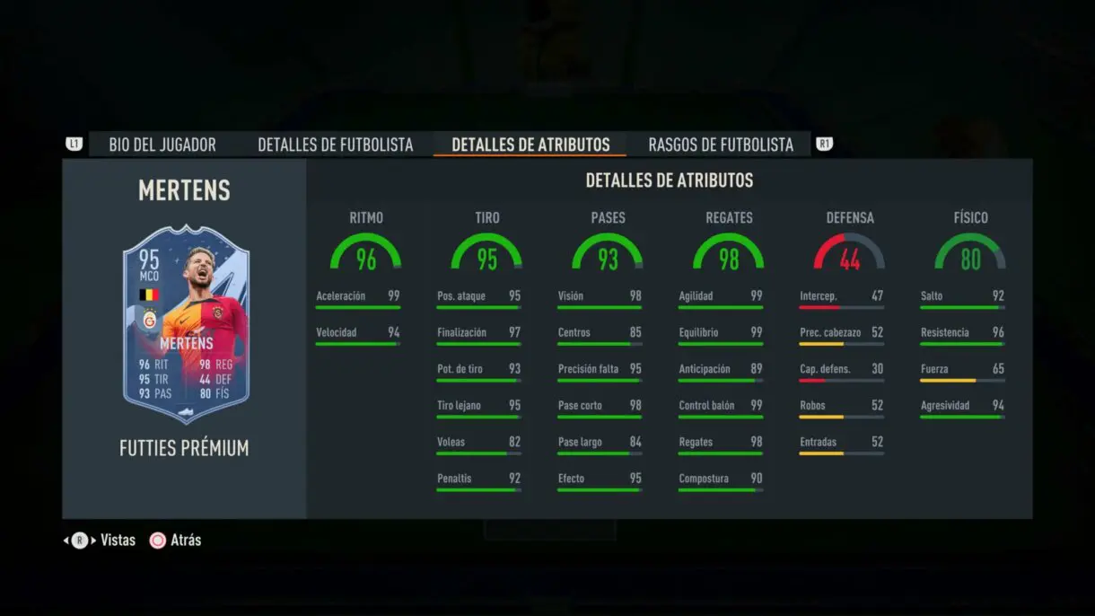 Stats in game Mertens FUTTIES Prémium FIFA 23 Ultimate Team