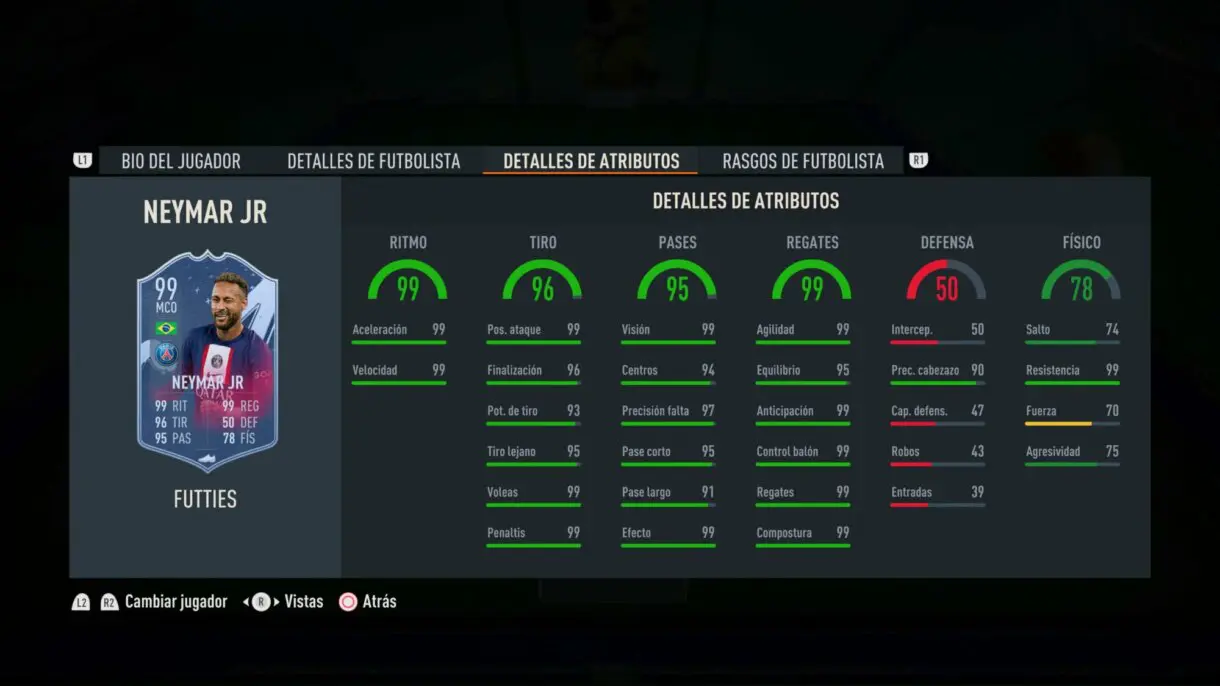 Stats in game Neymar FUTTIES FIFA 23 Ultimate Team