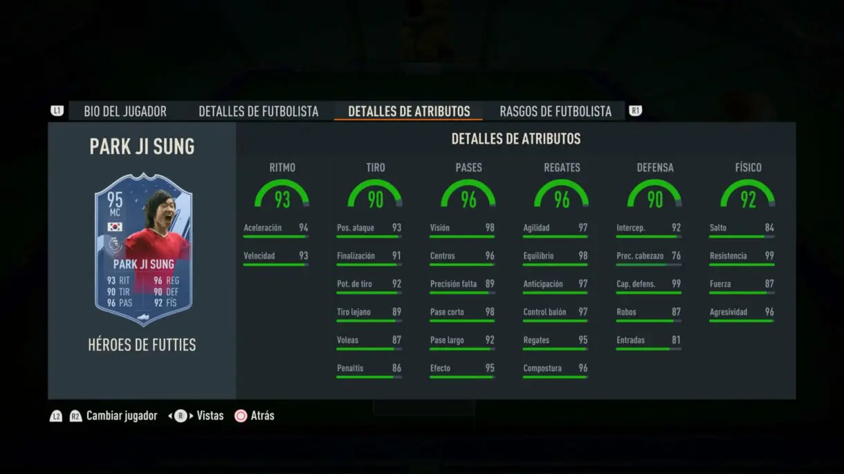 Stats in game Park Ji Sung Héroes del FUTTIES FIFA 23 Ultimate Team