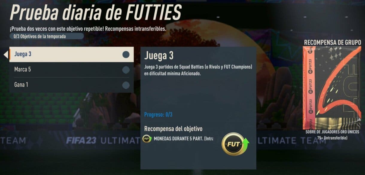 Objetivos Prueba diaria de FUTTIES FIFA 23 Ultimate Team