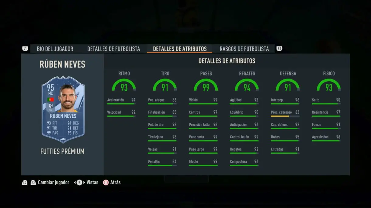 Stats in game Rúben Neves FUTTIES FIFA 23 Ultimate Team