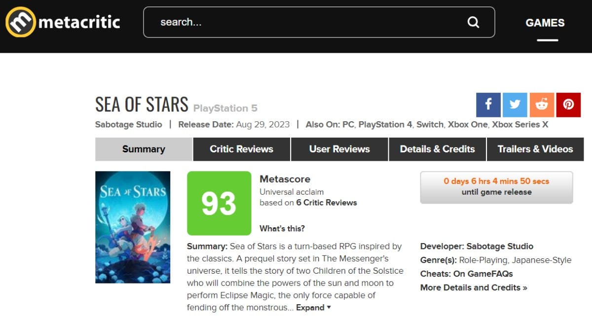 Sea of Stars - Metacritic