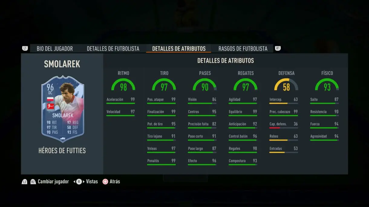 Stats in game Smolarek Héroes del FUTTIES FIFA 23 Ultimate Team
