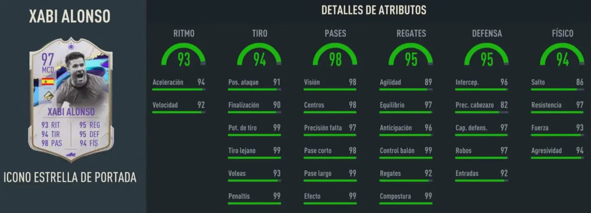 Stats in game Xabi Alonso Icono Estrella de Portada FIFA 23 Ultimate Team