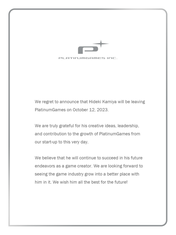 Hideki Kamiya decide abandonar PlatinumGames