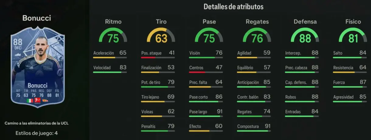 Stats in game Bonucci RTTK EA Sports FC 24 Ultimate Team