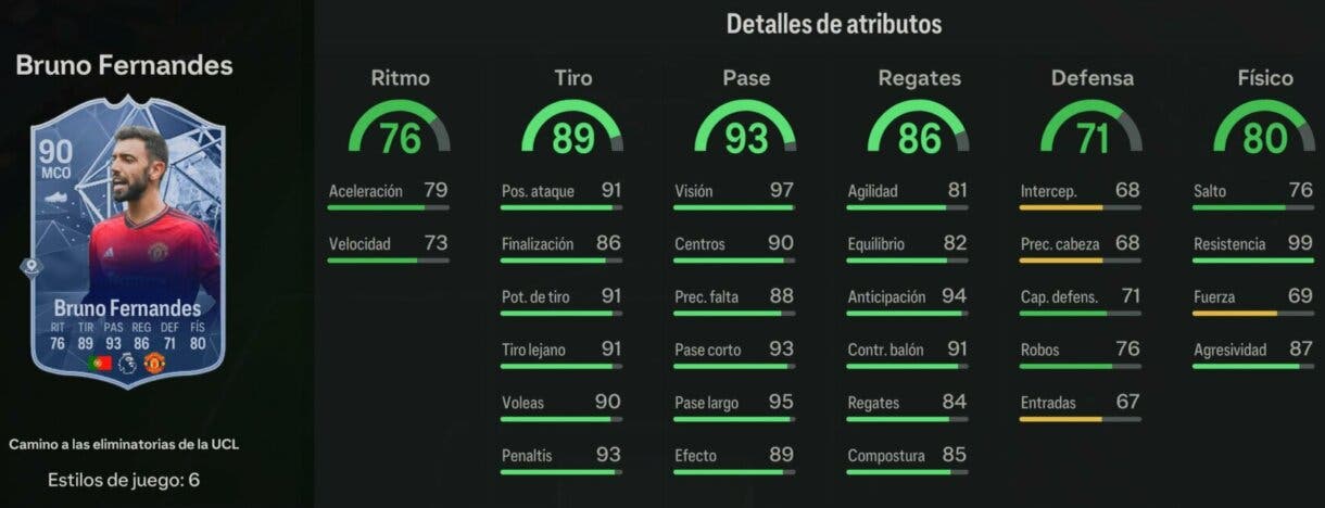 Stats in game Bruno Fernandes RTTK EA Sports FC 24 Ultimate Team