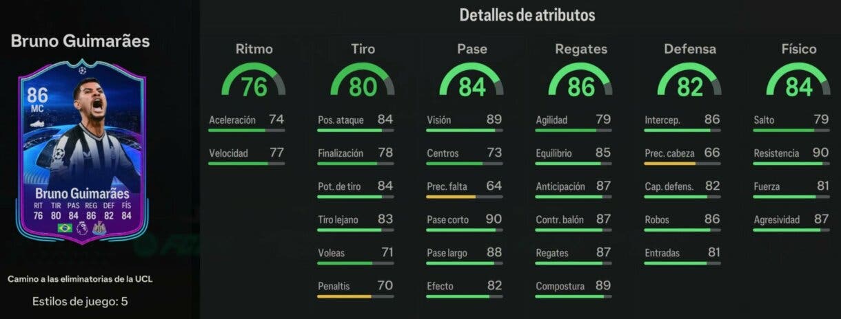 Stats in game Bruno Guimaraes RTTK EA Sports FC 24 Ultimate Team