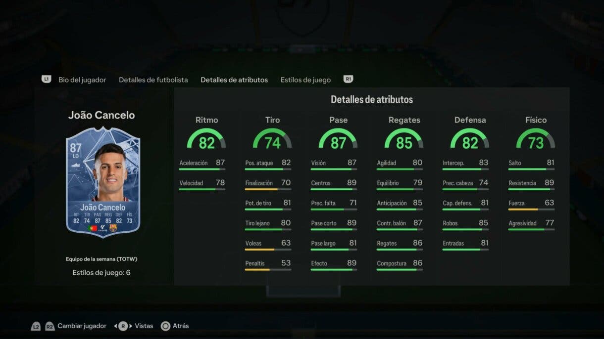 Stats in game Cancelo IF EA Sports FC 24 Ultimate Team