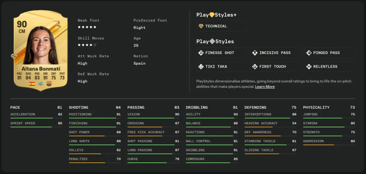 Carta, stats in game, info y PlayStyles de Bonmatí oro en EA Sports FC 24