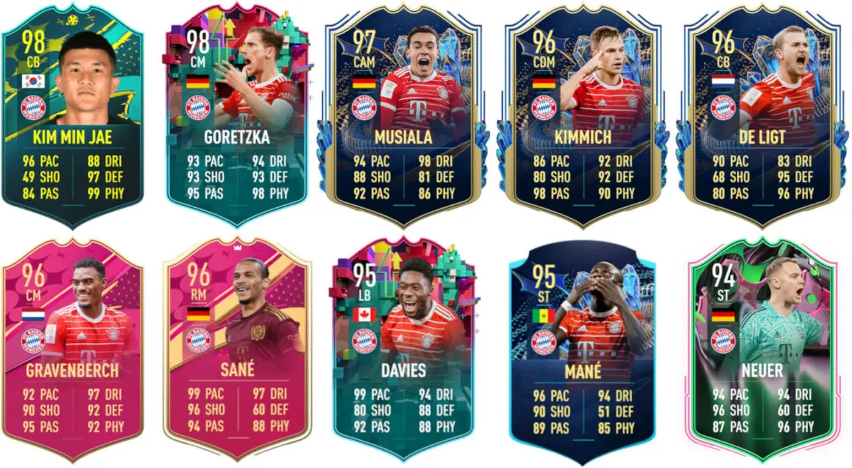 Ejemplos cartas competitivas Bayern de Múnich FIFA 23 Ultimate Team