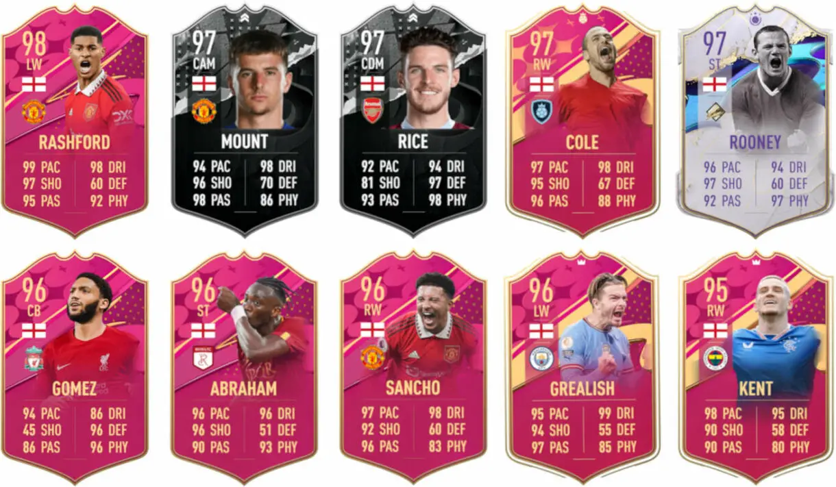 Ejemplos cartas competitivas Inglaterra FIFA 23 Ultimate Team