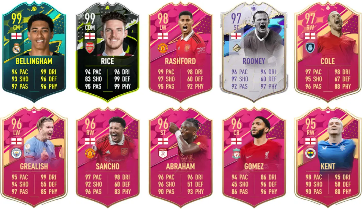 Ejemplos cartas competitivas Inglaterra FIFA 23 Ultimate Team