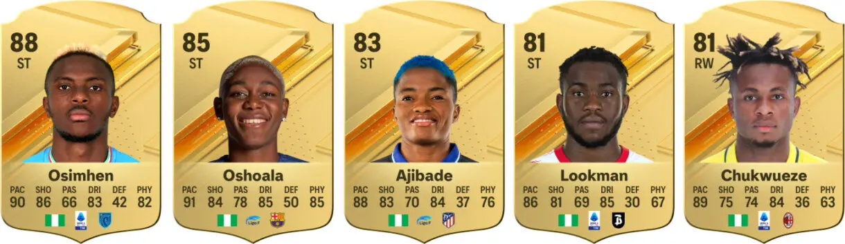 Cartas oro Osimhen, Oshoala, Ajibade, Lookman y Chukwueze (Nigeria) EA Sports FC 24 Ultimate Team