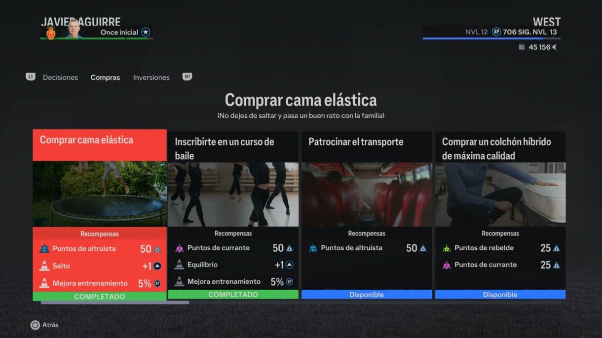 Apartado Compras mostrando algunas posibles opciones EA Sports FC 24 Carrera de jugador