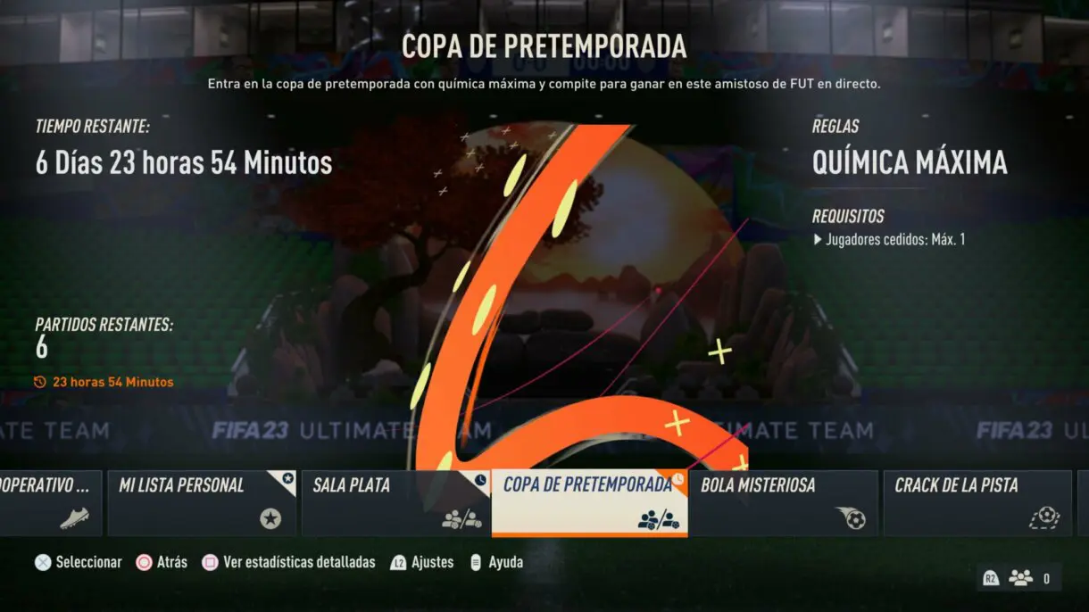 Menú amistosos online FIFA 23 Ultimate Team mostrando la información de Copa de Pretemporada