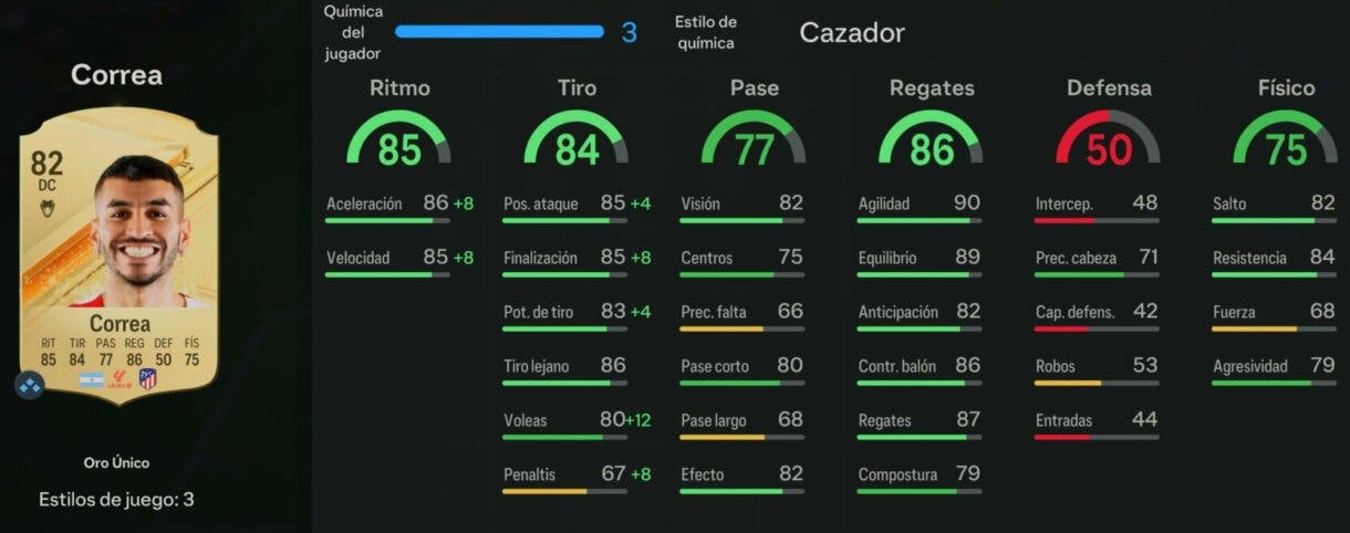 Stats in game Correa oro EA Sports FC 24 Ultimate Team