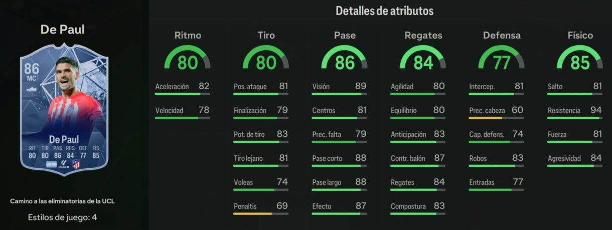 Stats in game Rodrigo De Paul RTTK EA Sports FC 24 Ultimate Team
