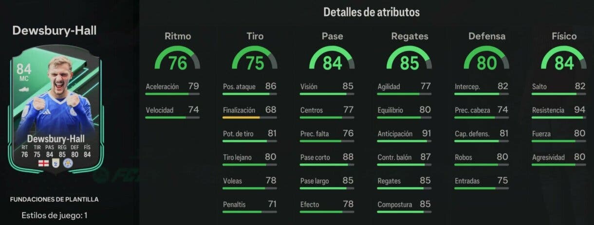 Stats in game Dewsbury-Hall Fundaciones de Plantilla EA Sports FC 24 Ultimate Team