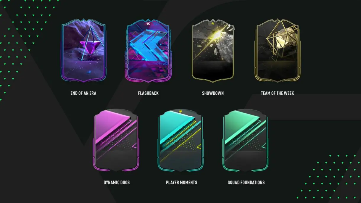 Diseños en EA Sports FC 24 Ultimate Team de las cartas Fin de Una Era, Flashback, Showdown, IF, Dúos Dinámicos, Moments y Fundaciones de Plantillas