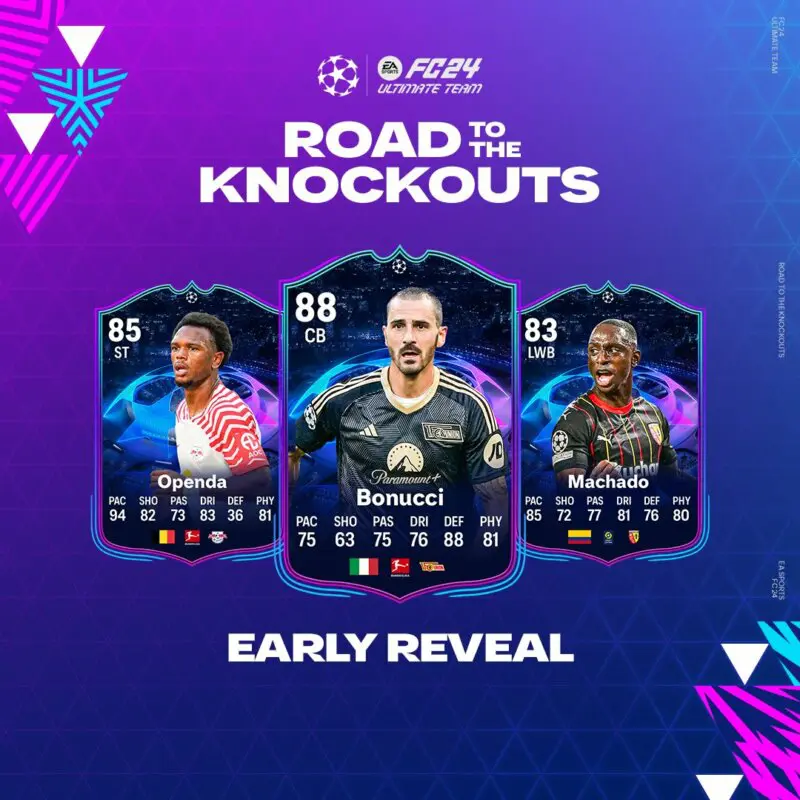Diseño con cartas RTTK de Chiellini, Openda y Machado para EA Sports FC 24 Ultimate Team