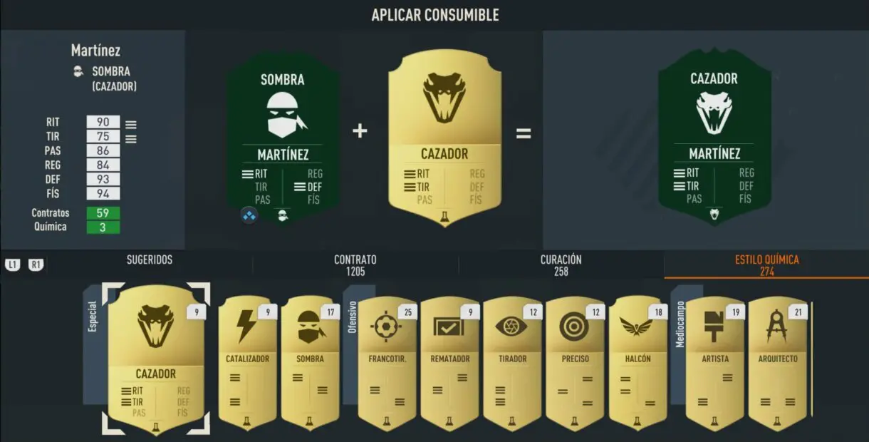 Menú de estilo química dentro de Aplicar consumible FIFA 23 Ultimate Team