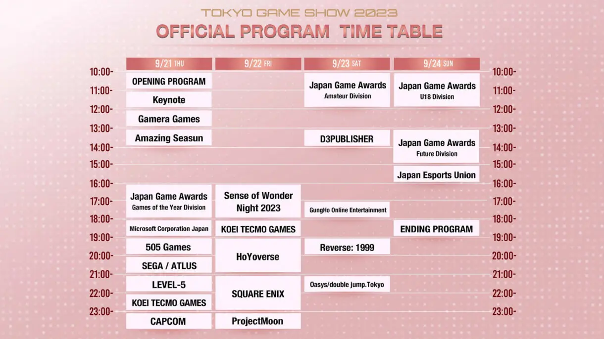 Horarios Tokyo Game Show