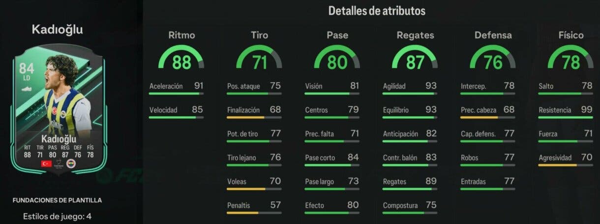 Stats in game Kadioglu Fundaciones de Plantilla EA Sports FC 24 Ultimate Team