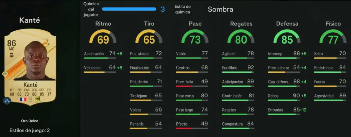 Stats in game Kanté oro EA Sports FC 24 Ultimate Team