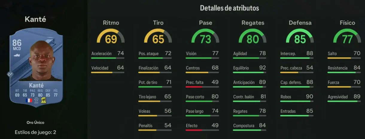 Stats in game Kanté oro EA Sports FC 24 Ultimate Team