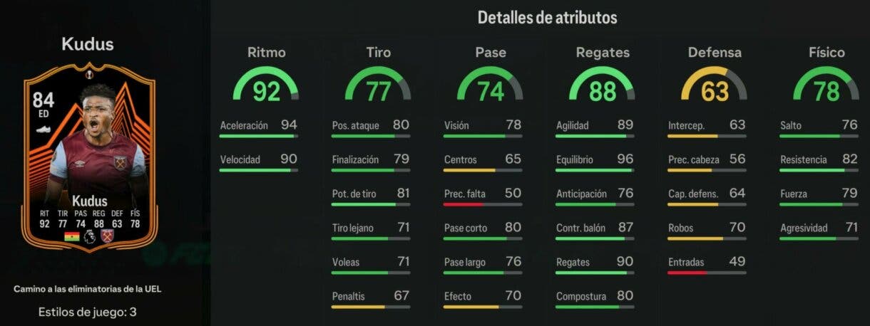 Stats in game Kudus RTTK EA Sports FC 24 Ultimate Team