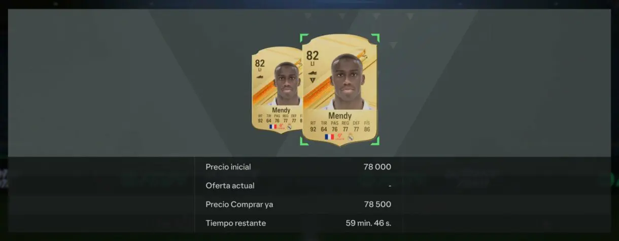 Dos cartas Mendy oro en el mercado de fichajes con un precio que supera las 78.000 monedas EA Sports FC 24 Ultimate Team