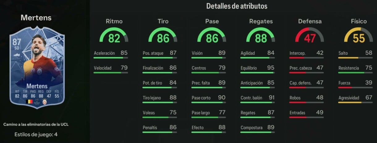Stats in game Mertens RTTK EA Sports FC 24 Ultimate Team