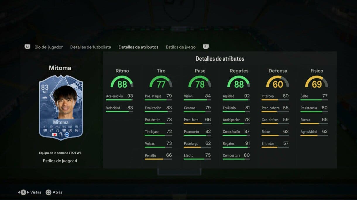 Stats in game Mitoma IF EA Sports FC 24 Ultimate Team