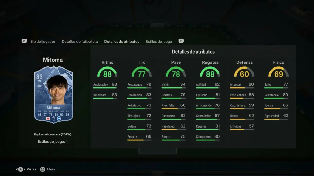 Stats in game Mitoma IF EA Sports FC 24 Ultimate Team
