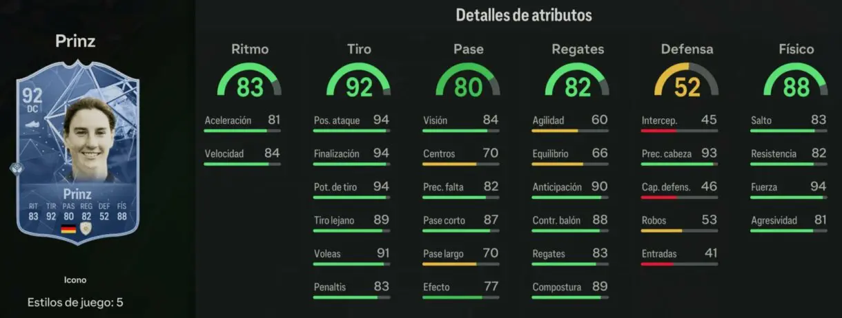 Stats in game Prinz Icono EA Sports FC 24 Ultimate Team