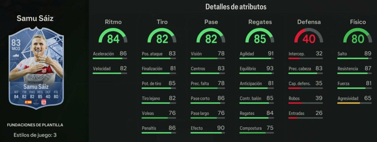 Stats in game Samu Sáiz Fundaciones de plantilla EA Sports FC 24 Ultimate Team