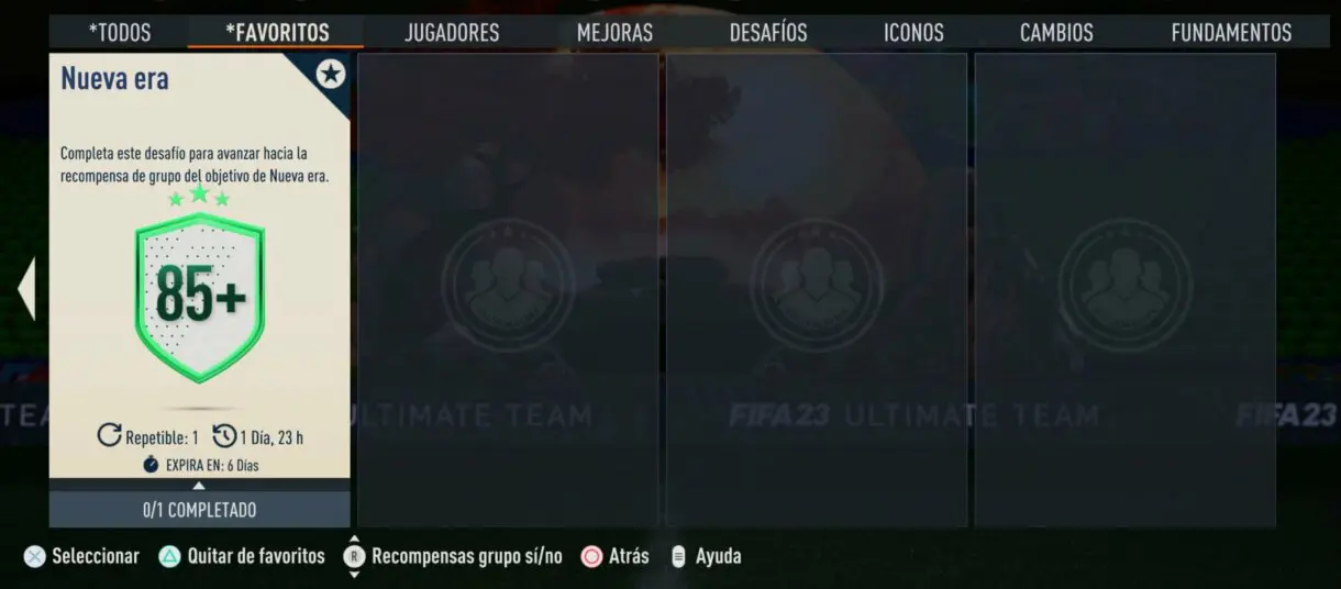 Apartado SBC´s favoritos mostrando el de Nueva Era FIFA 23 Ultimate Team