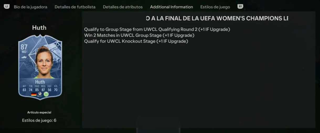 Información adicional Huth RTTK que explica cómo puede recibir mejoras EA Sports FC 24 Ultimate Team