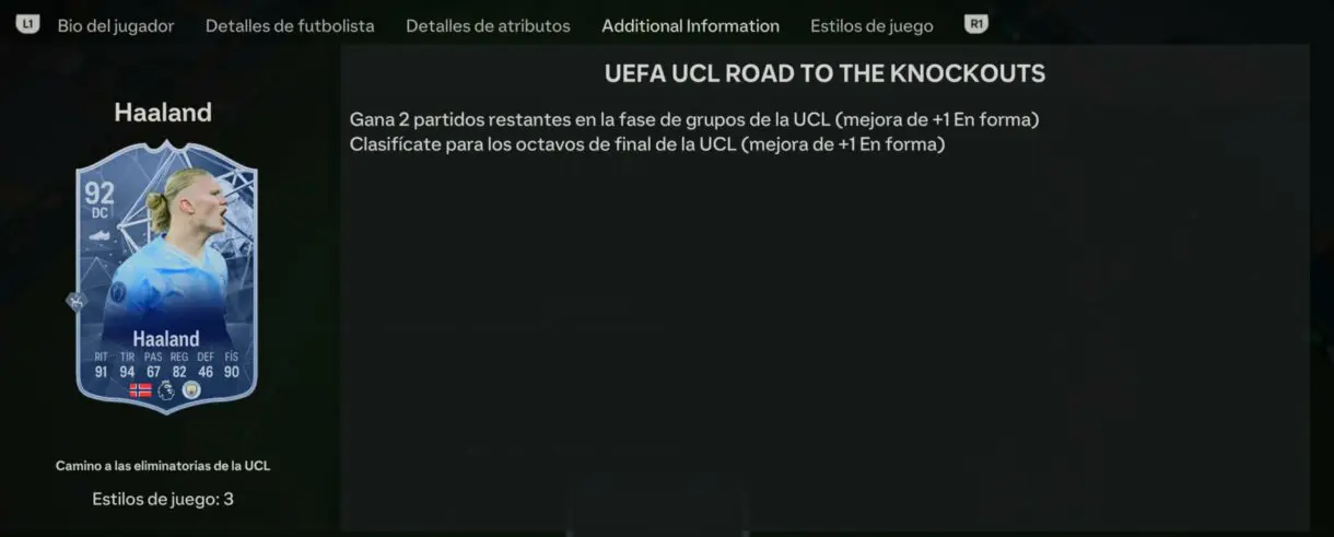 Información adicional Haaland RTTK que explica cómo puede recibir mejoras EA Sports FC 24 Ultimate Team
