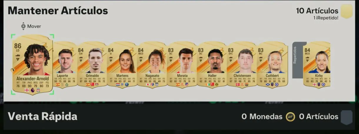 Cartas sin asignar de mi sobre de diez +83 EA Sports FC 24 Ultimate Team
